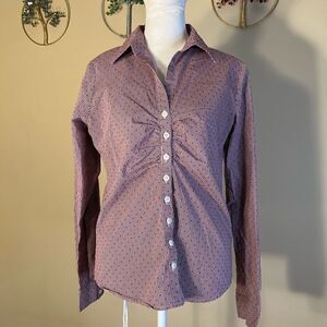 Van Heusen Stretch Berry and White Pin Check Pattern Long Sleeve Button Down S